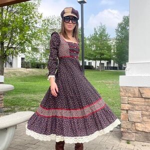 Vintage 70s Gunne Sax Midi Prairie Dress, 7 XS